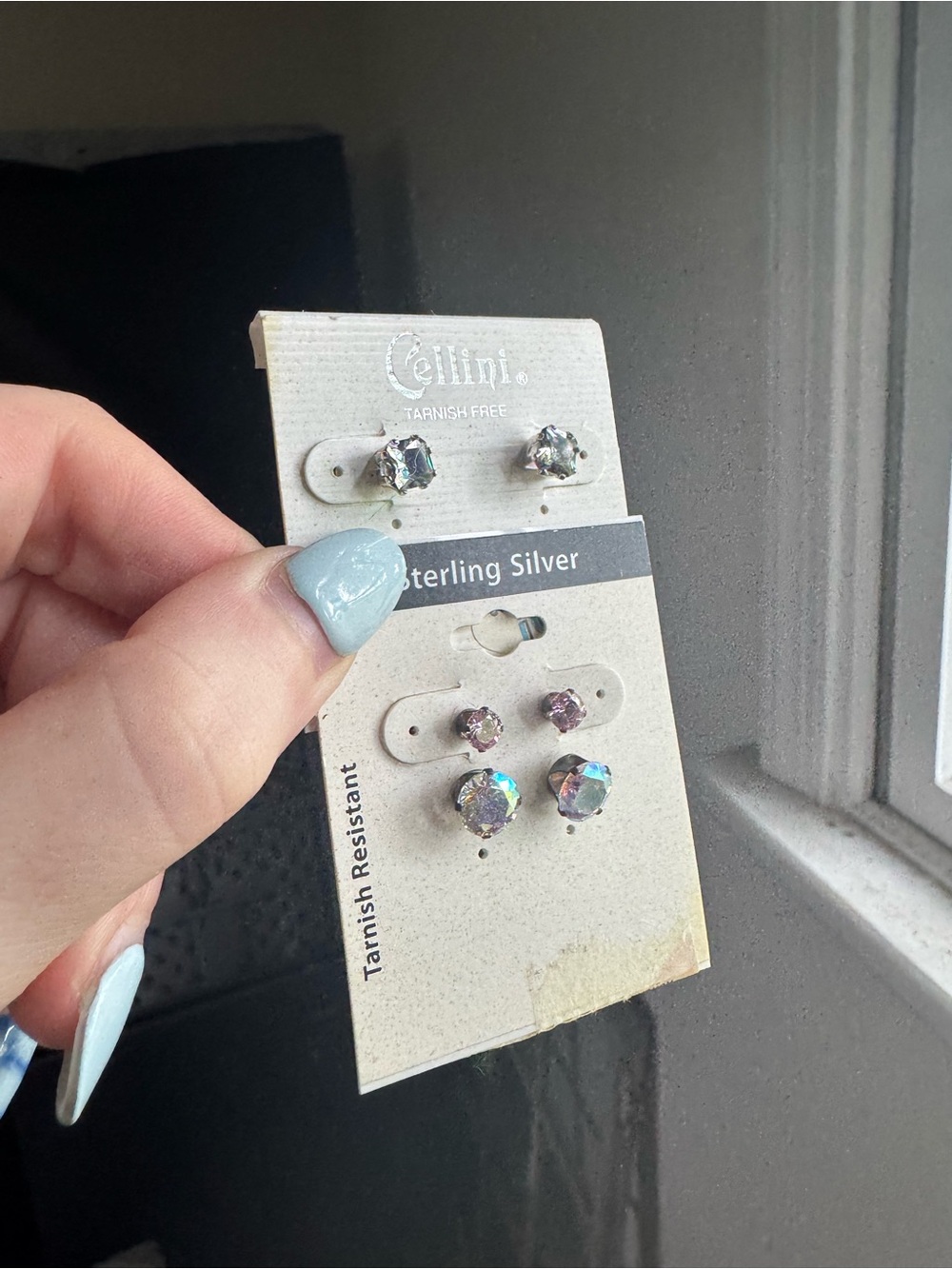 Sterling Silver Iridescent Crystal Stud Earring Set - Multi-Color